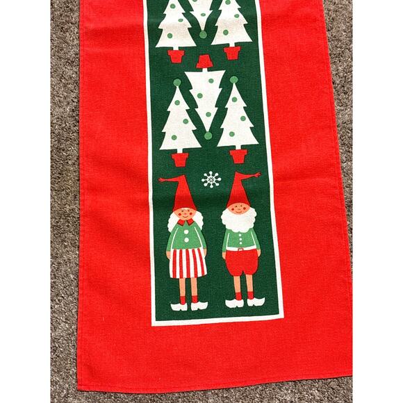 Swedish Style Christmas Table Runner Gnome and Tree Pattern Red/Green Holiday - Picture 2 of 7
